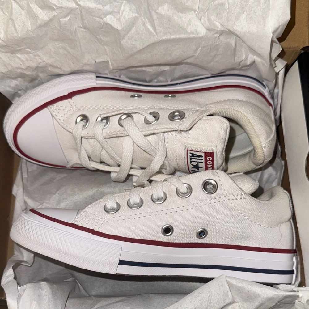Converse White Canvas Sneakers with Red Trim